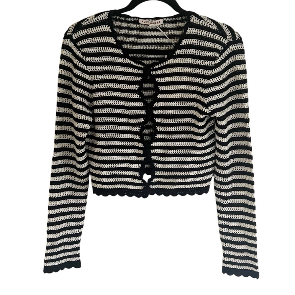 AlexaChung Navy Ecru Striped Crochet-Knit Cotton Cardigan NWT Large